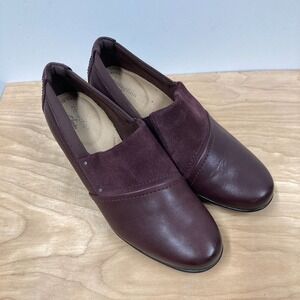 Clarks Collection Emily Step Shoes Size 6.5, Burgundy Suede Leather Block Heel